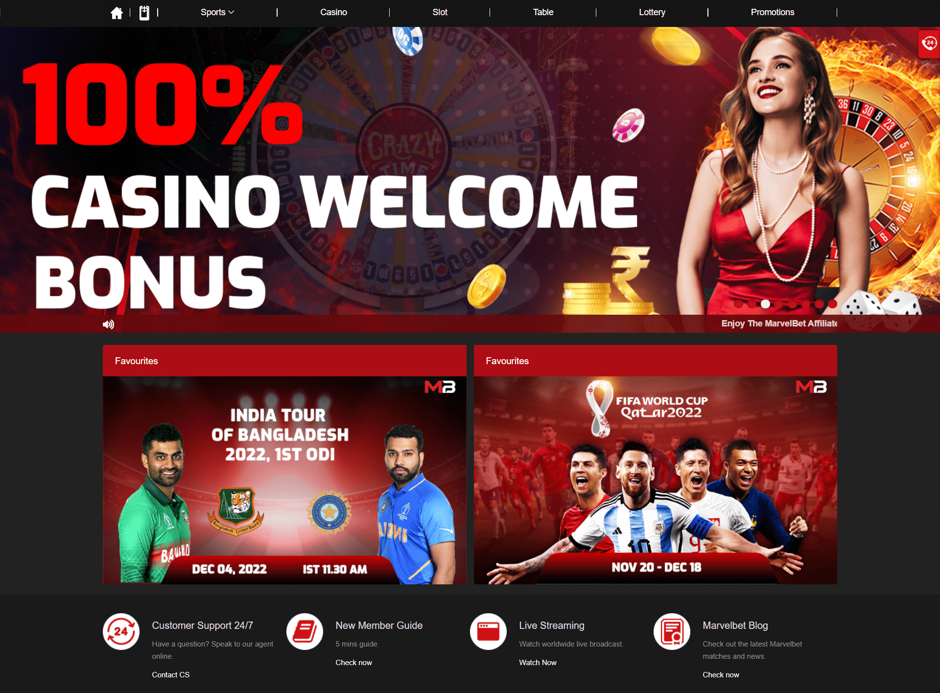 Marvelbet - live betting and casino site in Bangladesh